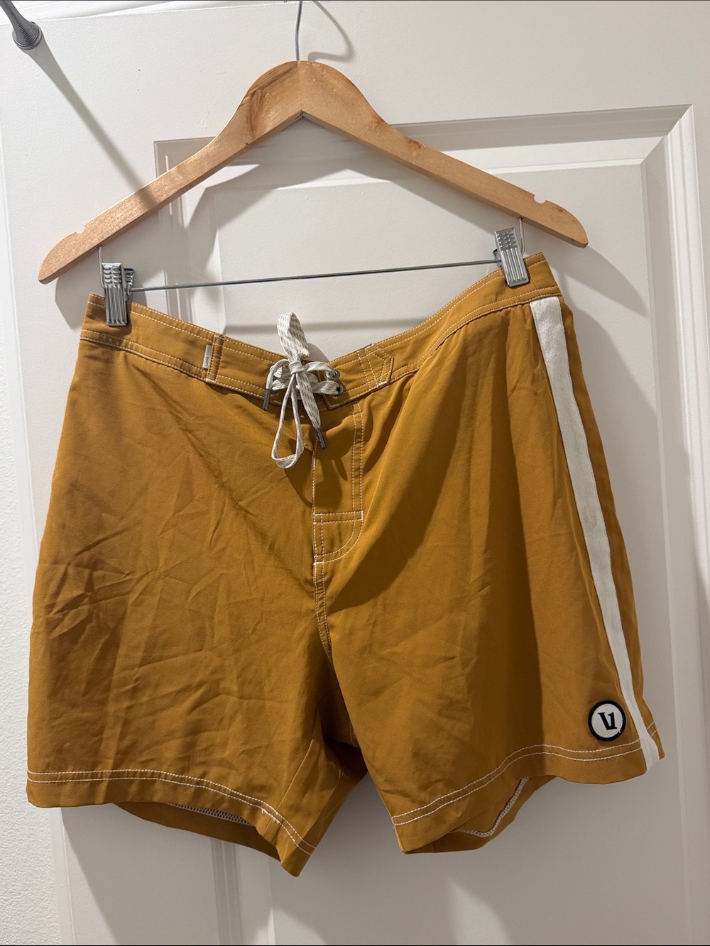 Men's LIKE NEW VUORI Mustard Swim Shorts with White Side Stripe